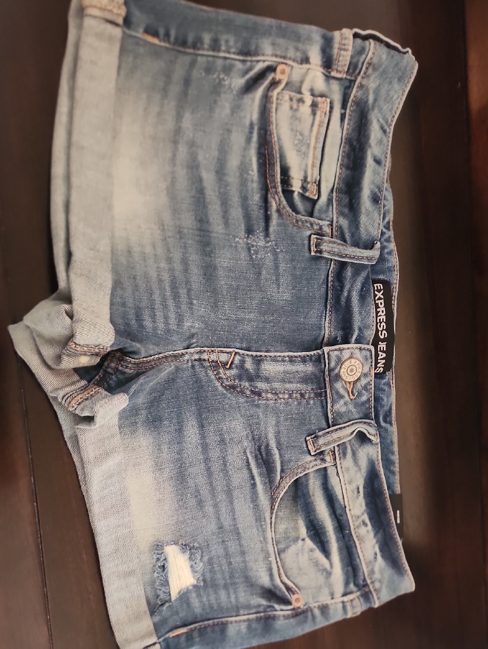 Express Light Blue Distressed Denim Shorts